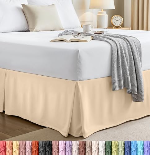 Utopia Bedding Twin Bed Skirt Soft Quadruple Pleated Ruffle Easy Fit with 15 Inch Tailored Drop Hotel Quality Shrinkage and Fade Resistant Twin Beige - Image 1