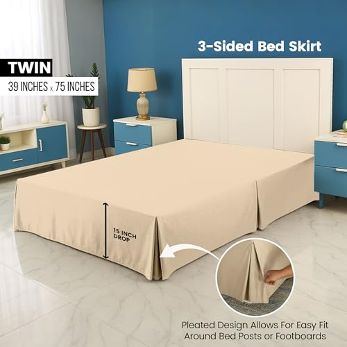 Utopia Bedding Twin Bed Skirt Soft Quadruple Pleated Ruffle Easy Fit with 15 Inch Tailored Drop Hotel Quality Shrinkage and Fade Resistant Twin Beige - Image 3