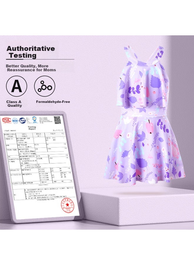 Pull Back بدلة سباحة للأطفال هوانلي فستان قطعة واحدة للبنات بدلة سباحة للبنات للأطفال المتوسطين والكبار طلاب المدارس الإعدادية مجموعة سباحة مكونة من 4 قطع 34064 بنفسجي 3XL - Image 2