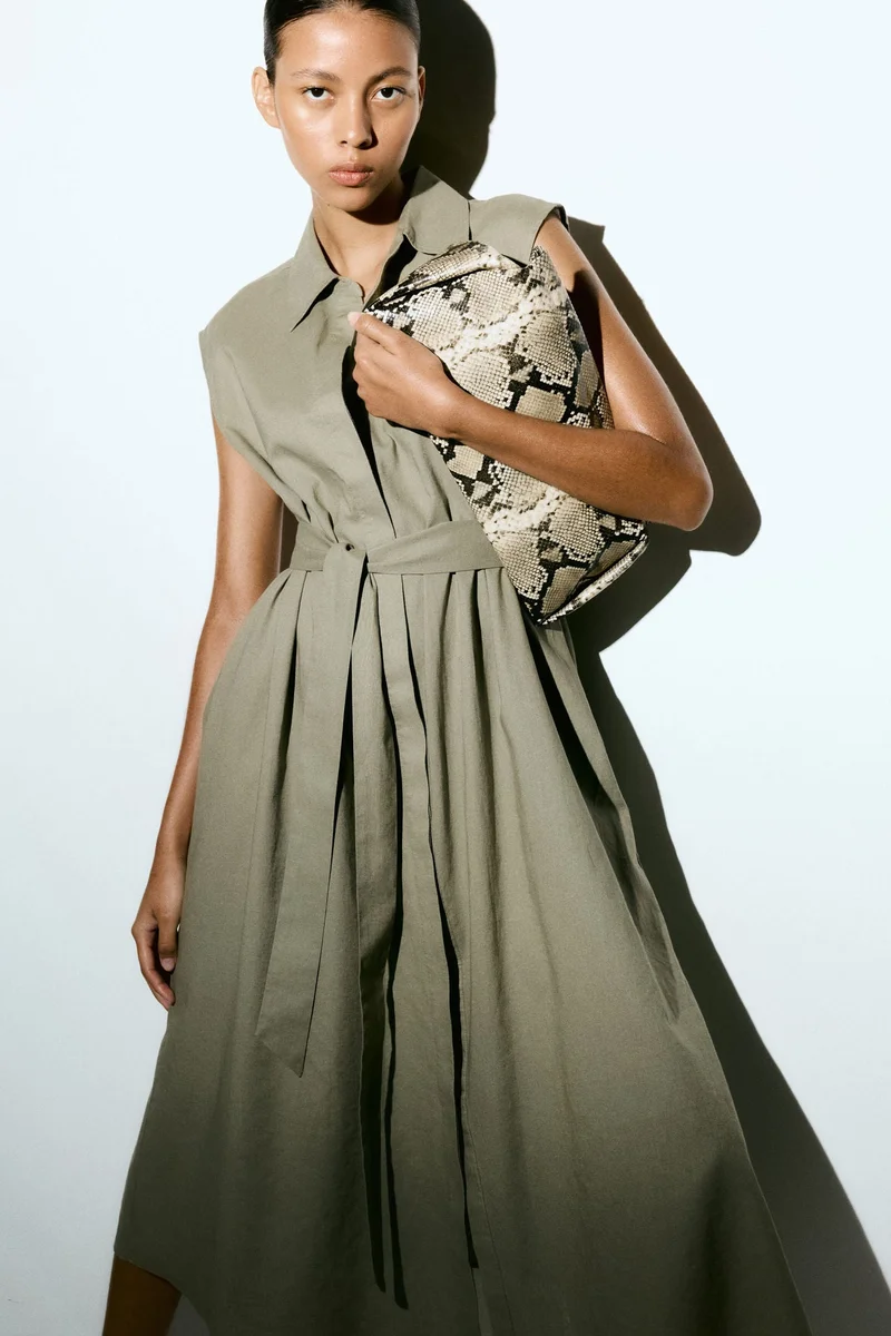 اتش اند ام فستان بتصميم قميص من مزيج الكتان