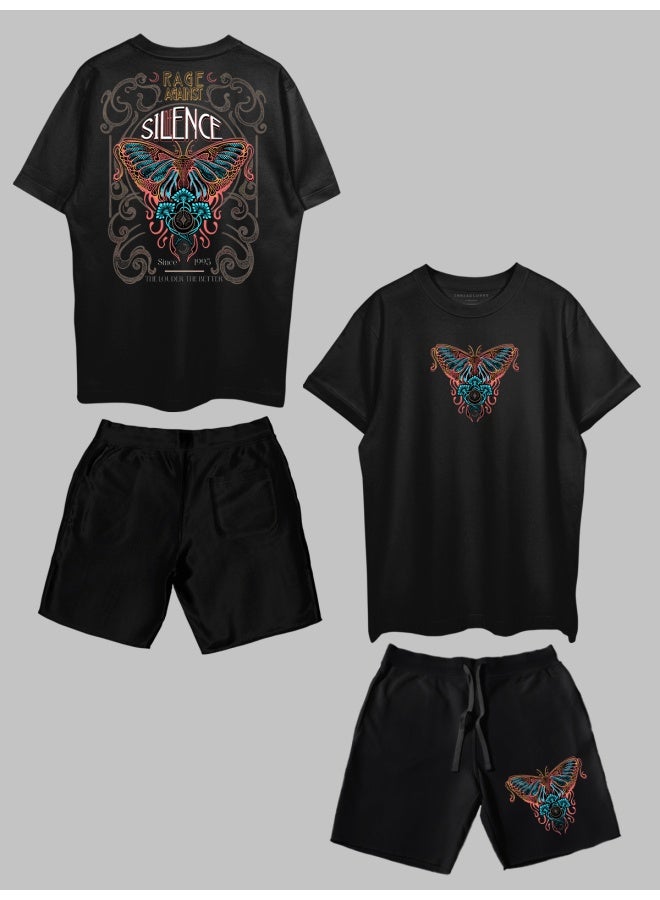 THREADCURRY THREADCURRY The Silence Printed Co-ord Set for Men - Half Sleeve Oversized T-Shirt and Shorts  - Image 1