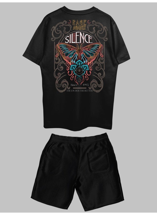 THREADCURRY THREADCURRY The Silence Printed Co-ord Set for Men - Half Sleeve Oversized T-Shirt and Shorts  - Image 2