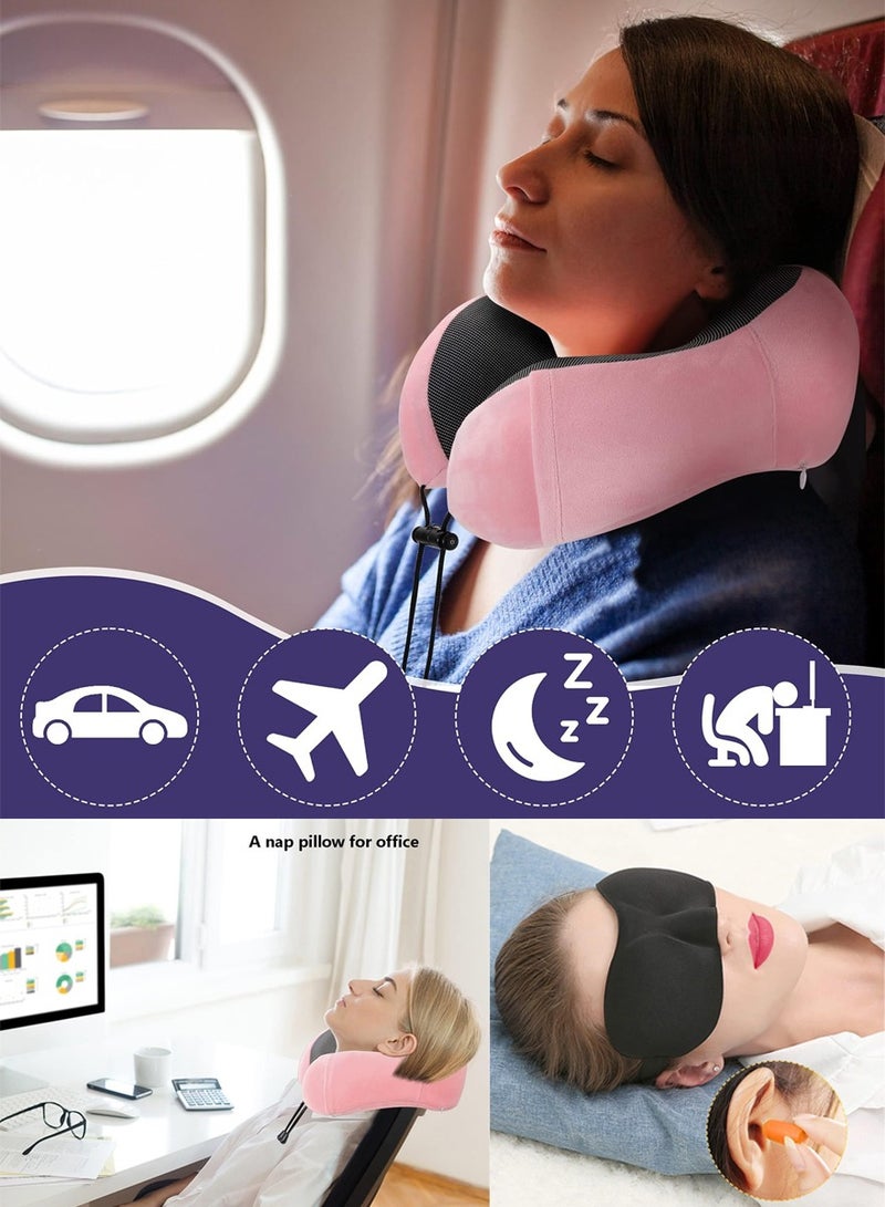 ISHWAZ Luxurious Travel Kit, Neck Pillow with Eye Mask, Earplugs and Carrying Bag, 100% Pure Memory Foam, Sleeping Pillow, Airplane Pillow, Head and Neck Support Pillow, High Quality, Washable Cover  - Image 1