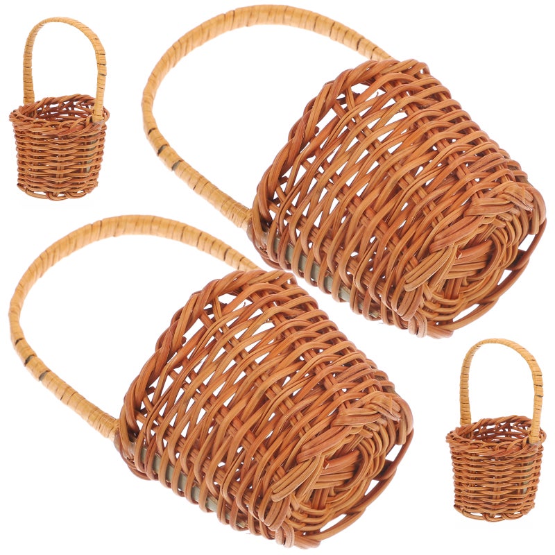 4pcs Mini Woven Baskets Miniature Flower Basket Mini Picnic Basket Mini Rattan Baskets - Image 5