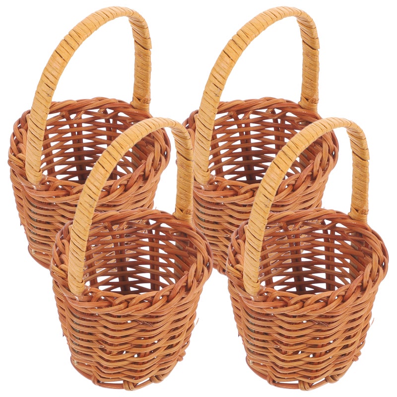 4pcs Mini Woven Baskets Miniature Flower Basket Mini Picnic Basket Mini Rattan Baskets - Image 4