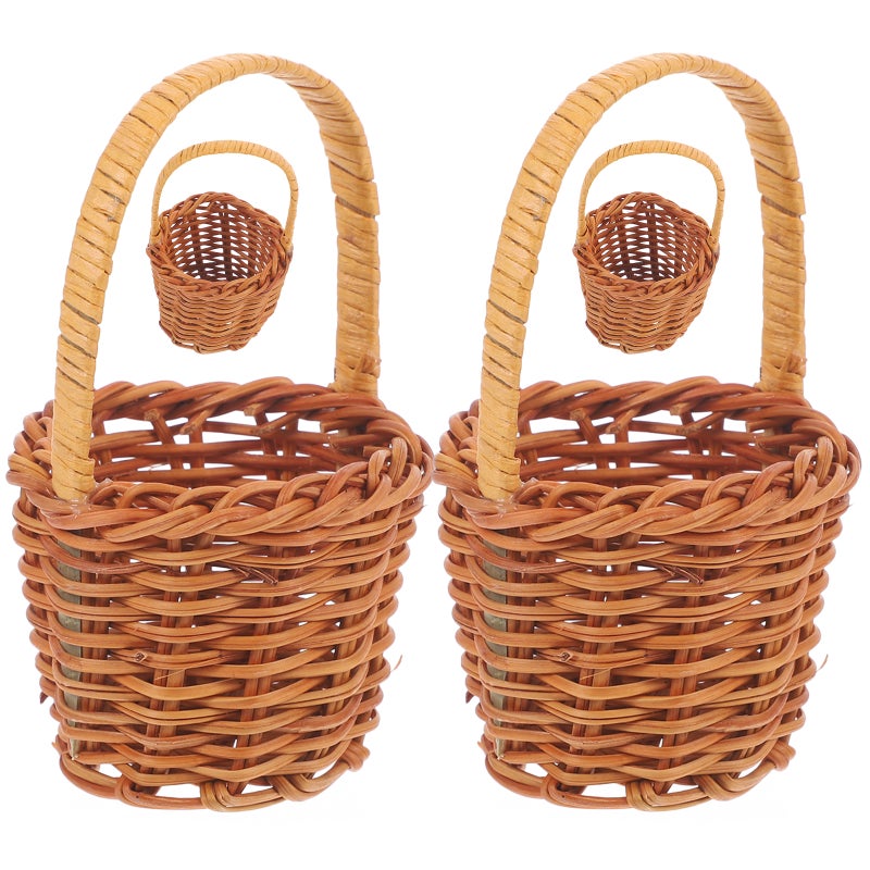 4pcs Mini Woven Baskets Miniature Flower Basket Mini Picnic Basket Mini Rattan Baskets - Image 2