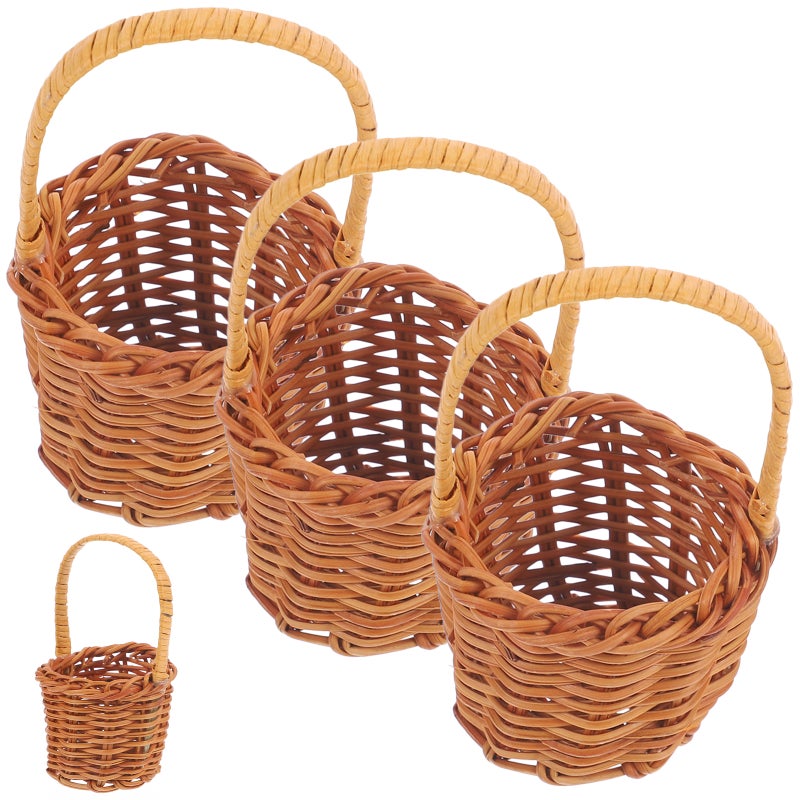 4pcs Mini Woven Baskets Miniature Flower Basket Mini Picnic Basket Mini Rattan Baskets - Image 1
