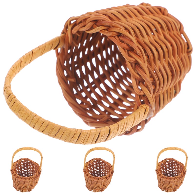 4pcs Mini Woven Baskets Miniature Flower Basket Mini Picnic Basket Mini Rattan Baskets - Image 3