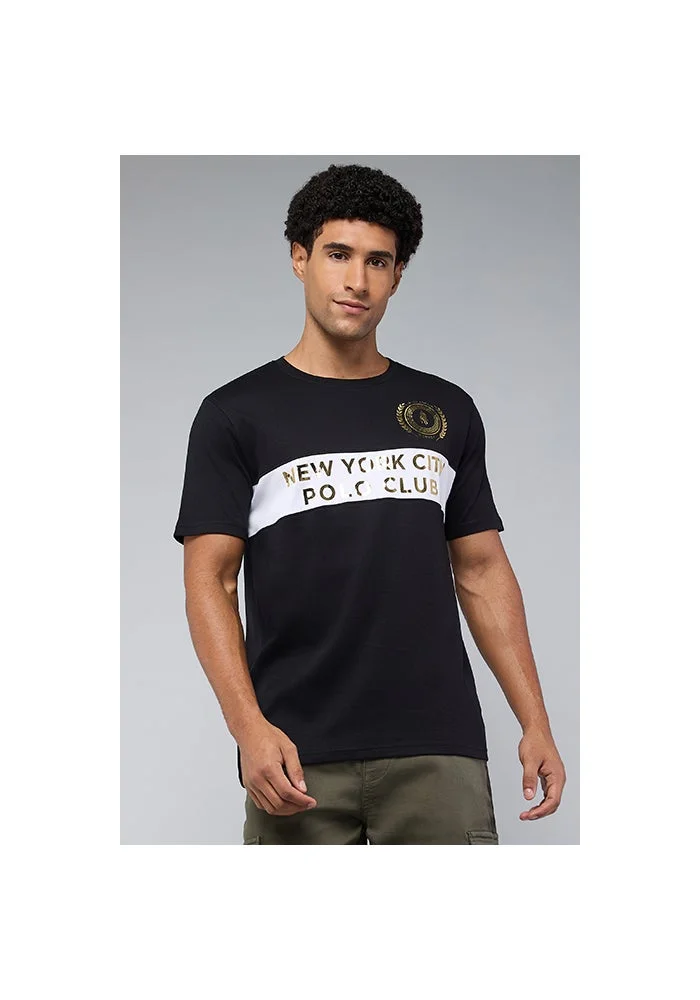 R&b Typography Print T-Shirt with Crew Neck and Short Sleeves