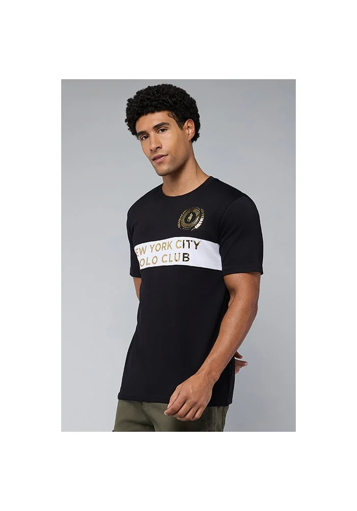 R&b Typography Print T-Shirt with Crew Neck and Short Sleeves