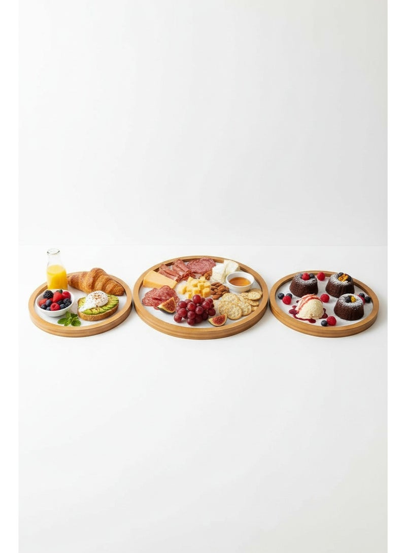 طقم صواني تقديم خشب بشكل رخامي 3 قطع (27-22-18) - Image 2