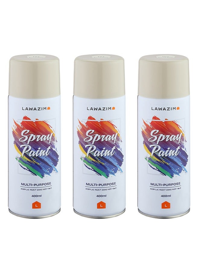 LAWAZIM Pack Of 3 Spray Paint Set - 33  Cream Yellow - Multi-Surface 400ml Paint with Quick-Drying Cans - Ideal for Wood, Plastic, Metal, Interior & Exterior Uses, DIY, Automotive, and Arts & Crafts - Image 1