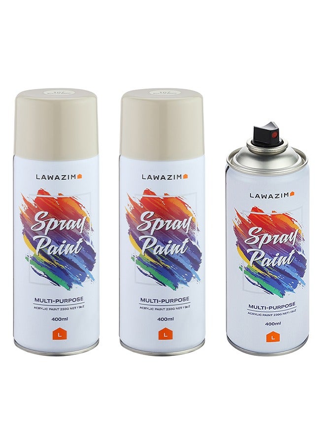 LAWAZIM Pack Of 3 Spray Paint Set - 33  Cream Yellow - Multi-Surface 400ml Paint with Quick-Drying Cans - Ideal for Wood, Plastic, Metal, Interior & Exterior Uses, DIY, Automotive, and Arts & Crafts - Image 2