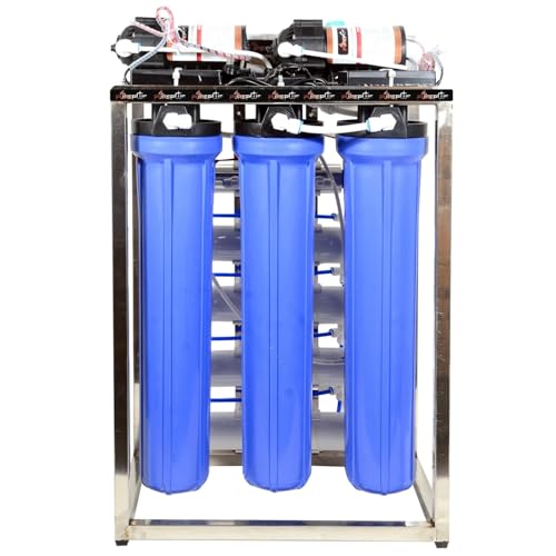 Pure Plus Pureplus 50 LPH Commercial RO + Uv Water Purifier Plant with TDS Adjuster 50 Litre Blue Stainless steel Full Automatic with TDS Adjuster - Image 1
