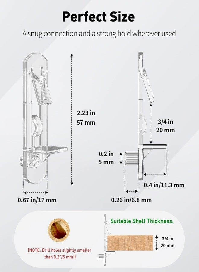 Vibit 28 Pcs Clear Plastic Cabinet Shelf Pegs, 5 mm Cabinet Shelf Pins, Self-Locking Shelf Support Pegs Shelf Brackets for 3/4 Inch Thick Shelves, Cabinet Shelf Clips for Wood Shelving - Image 2
