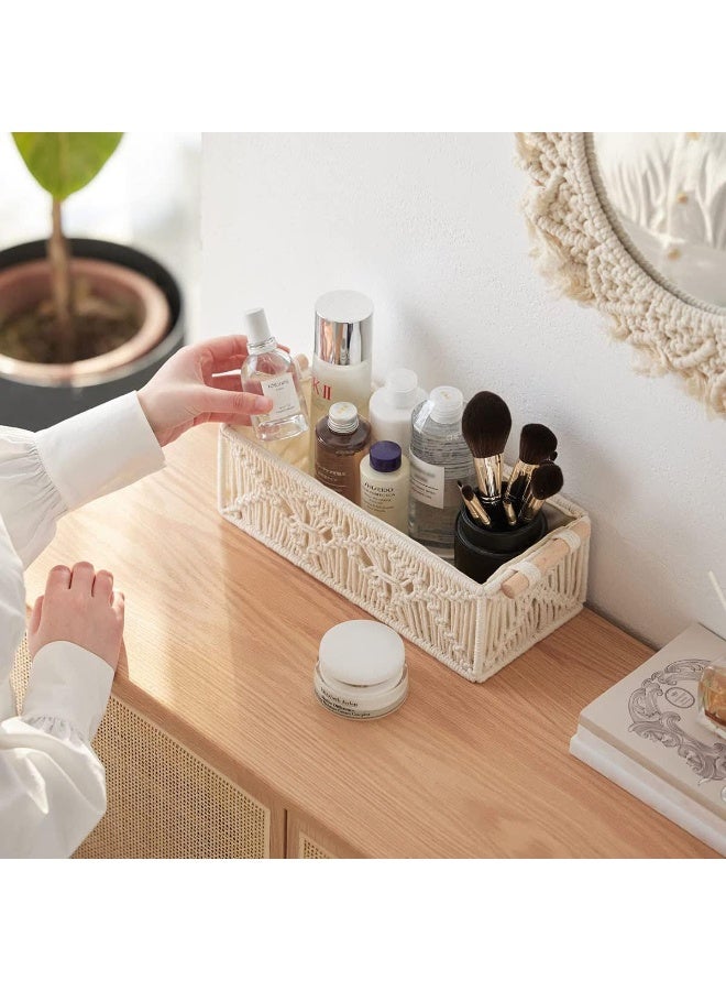 Home Care Macrame Storage Baskets Boho Decor Box Handmade Woven Decorative Countertop Toilet Tank Shelf Cabinet Organizer for Bedroom Nursery Livingroom Home, Set of 2  - Image 4