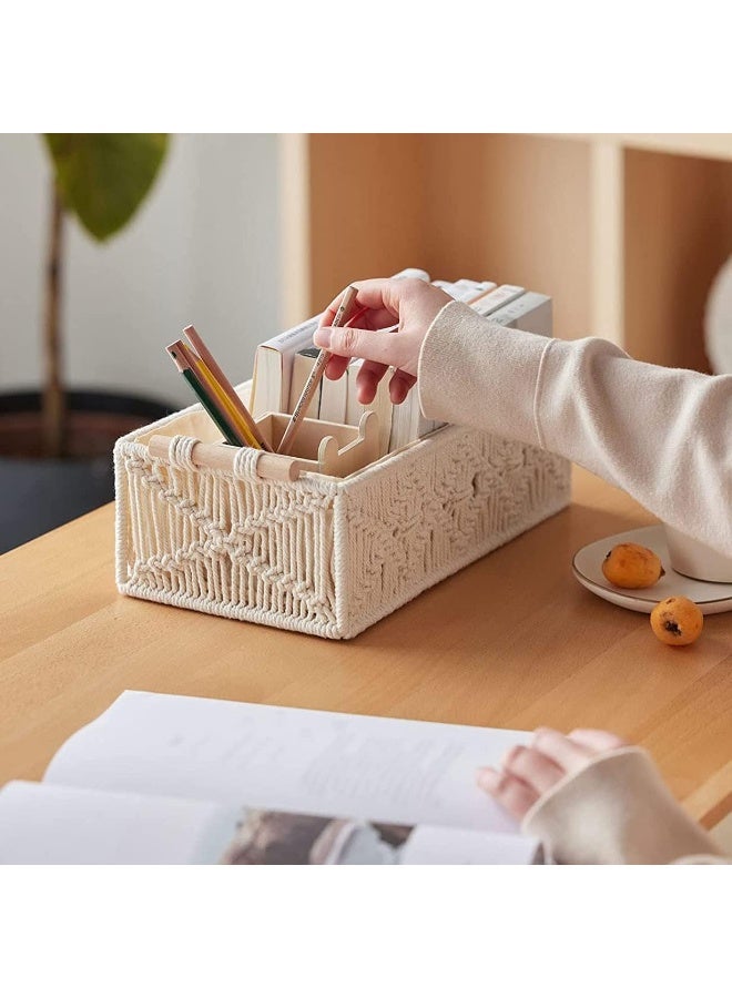 Home Care Macrame Storage Baskets Boho Decor Box Handmade Woven Decorative Countertop Toilet Tank Shelf Cabinet Organizer for Bedroom Nursery Livingroom Home, Set of 2  - Image 5