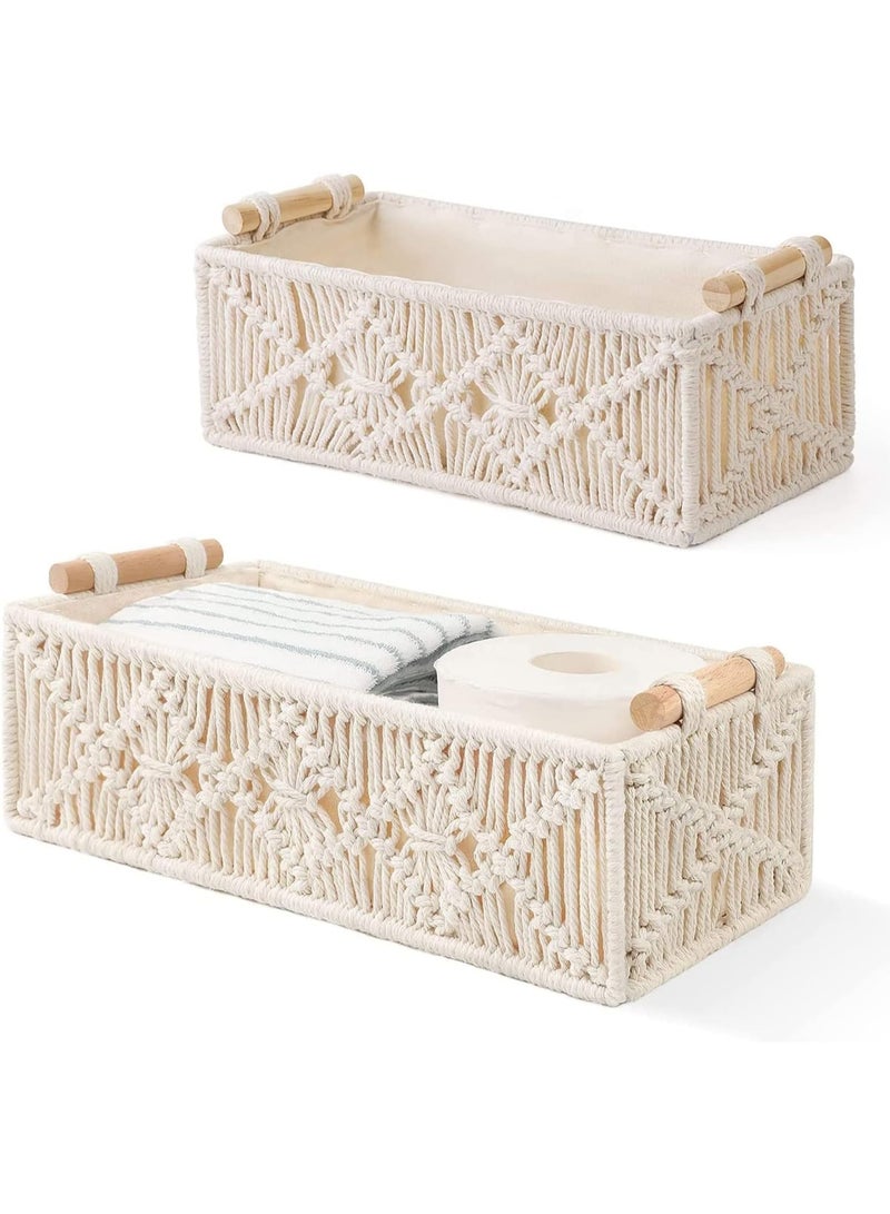 Home Care Macrame Storage Baskets Boho Decor Box Handmade Woven Decorative Countertop Toilet Tank Shelf Cabinet Organizer for Bedroom Nursery Livingroom Home, Set of 2  - Image 1