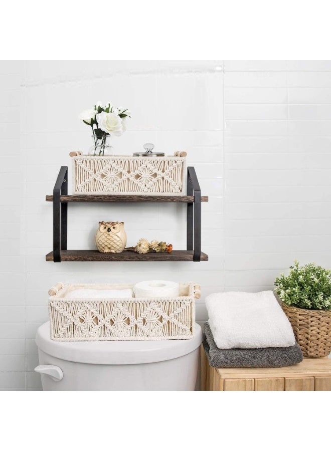 Home Care Macrame Storage Baskets Boho Decor Box Handmade Woven Decorative Countertop Toilet Tank Shelf Cabinet Organizer for Bedroom Nursery Livingroom Home, Set of 2  - Image 2
