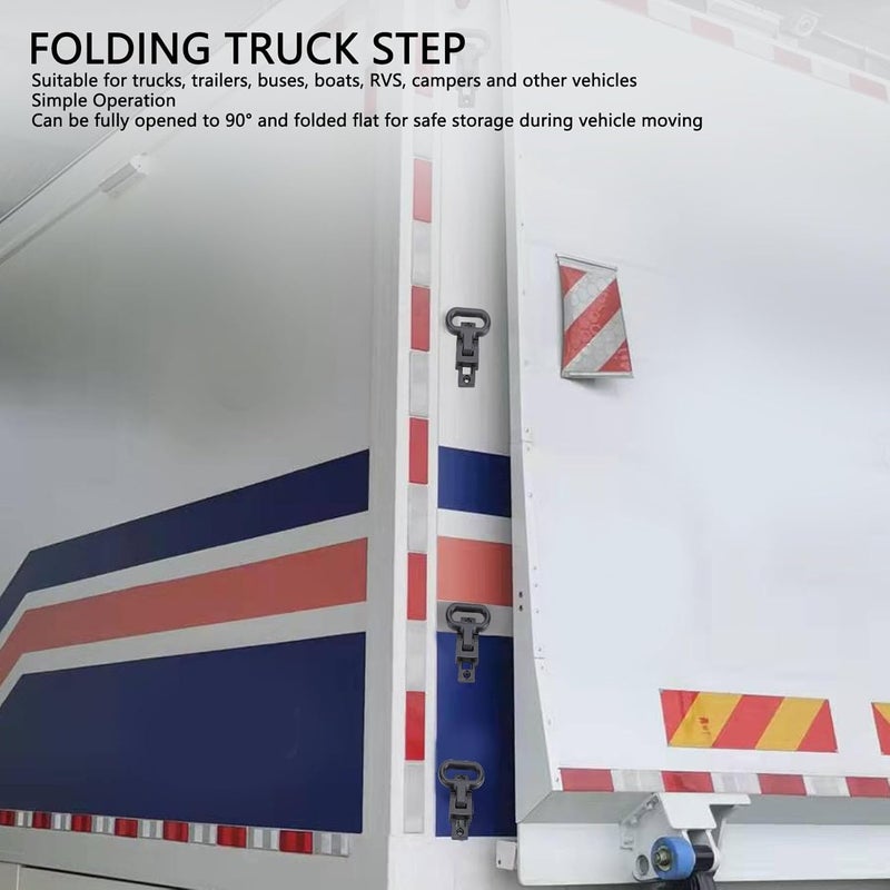 Naroote 4pcs Steel Folding Steps, Anti Slip Heavy Duty Foldable Steps with Secure Attachment and Space Saving Design, for Trucks Trailers Buses Boats RVs Campers - Image 2