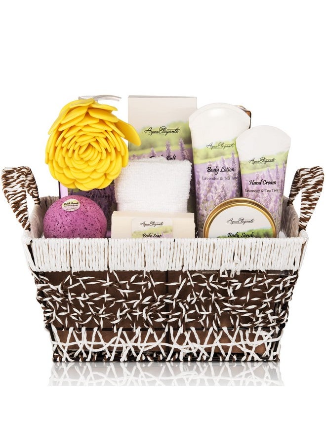 Aqua Elegante Spa Baskets For Womenluxury Bath Set With Lavender & Tea Tree Oilspa Kit Includes Wash Bubble Bath Lotion Bath Salts Body Scrub Body Spray Shower Puff Bathbombs Soap And Towel  - Image 1