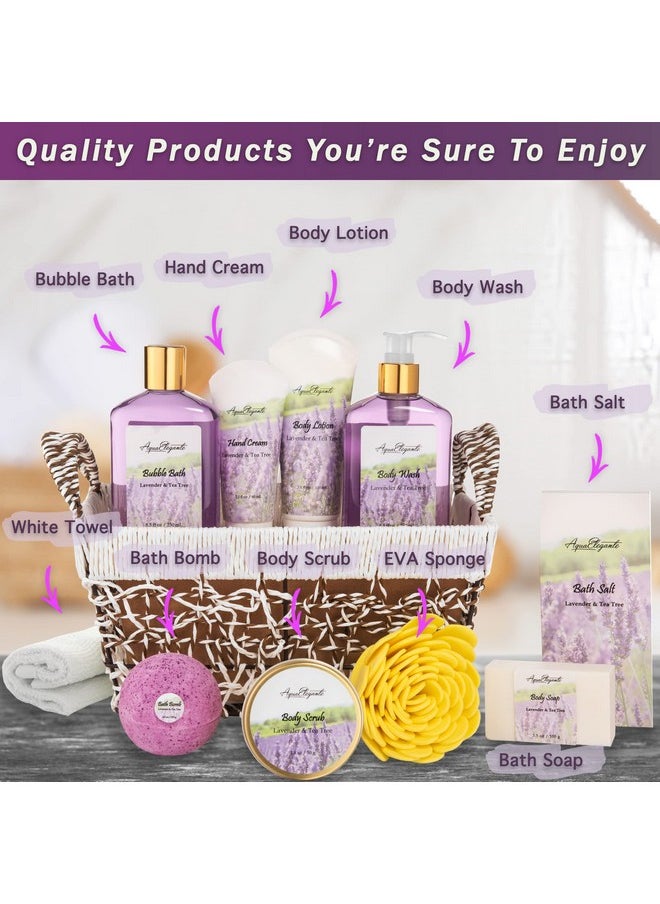 Aqua Elegante Spa Baskets For Womenluxury Bath Set With Lavender & Tea Tree Oilspa Kit Includes Wash Bubble Bath Lotion Bath Salts Body Scrub Body Spray Shower Puff Bathbombs Soap And Towel  - Image 2