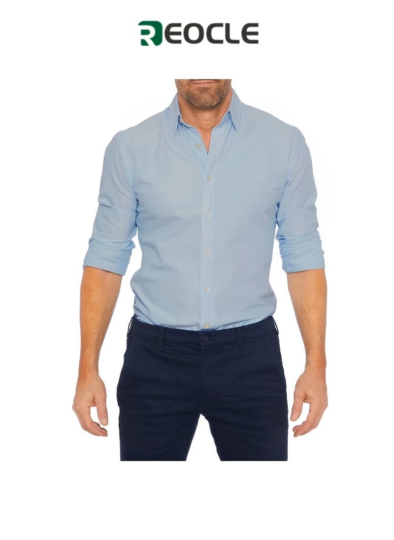 REOCLE Men's Dress Shirts Solid Long Sleeve Stretch Wrinkle-Free Formal Shirt Business Casual Button Down Shirts Regular Fit Dress Shirts - Image 1