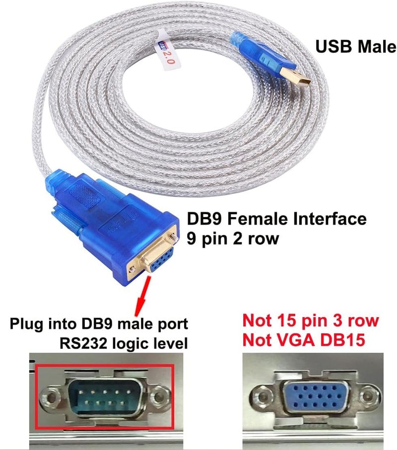 D-tech 10 Feet USB to Serial Female Adapter Cable DB9 RS232 to USB 2.0 Cord with Prolific PL2303 Chip Windows 11 10 8 7 Mac Linux (9 Pin 2 Row DB-9 F Connector) - Image 2