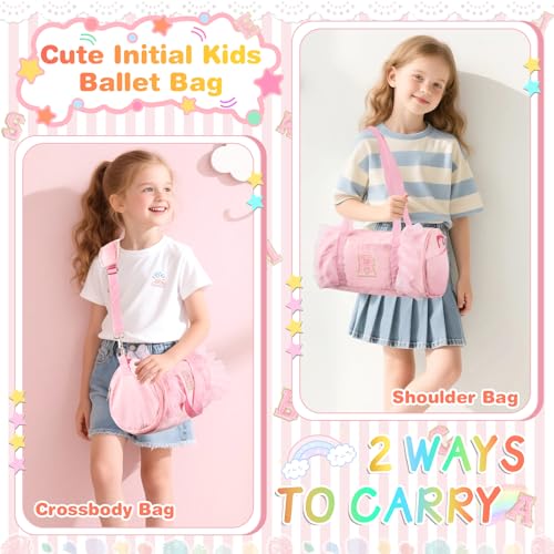 Iqimott Birthday Gifts for 2 3 4 5 6 7 8 9 10 Year Old Girls, Personalized Initial Kids Ballet Dance Bag, Cute Letter Zipper Toddler Travel Duffle Bags with Adjustable Straps,Gift for Teen Girls Women(Pink-R) - Image 4