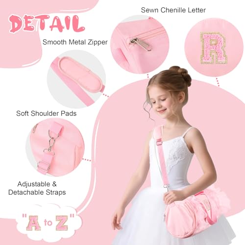 Iqimott Birthday Gifts for 2 3 4 5 6 7 8 9 10 Year Old Girls, Personalized Initial Kids Ballet Dance Bag, Cute Letter Zipper Toddler Travel Duffle Bags with Adjustable Straps,Gift for Teen Girls Women(Pink-R) - Image 3