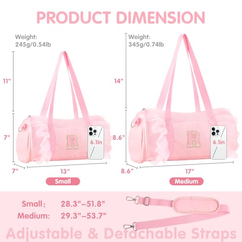 Iqimott Birthday Gifts for 2 3 4 5 6 7 8 9 10 Year Old Girls, Personalized Initial Kids Ballet Dance Bag, Cute Letter Zipper Toddler Travel Duffle Bags with Adjustable Straps,Gift for Teen Girls Women(Pink-R) - Image 2