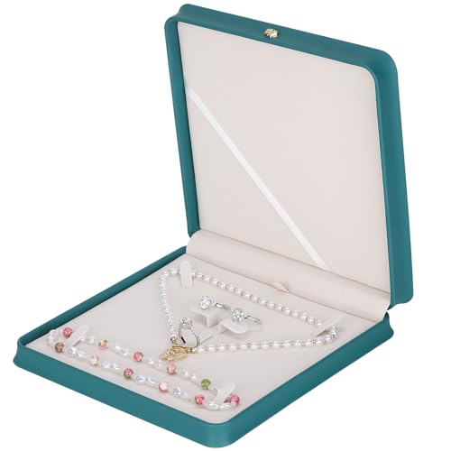 LETURE Large Jewelry Set Gift Box, Big Necklace Jewellery Set Storage Box, Elegant Gift Box For Bracelet Necklace Chain Earring Ring (PEACOCK BLUE) - Image 1