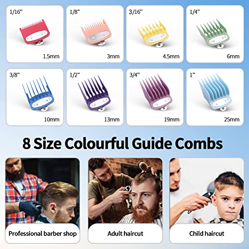 YHAYHO 8 Color Professional Hair Trimmer/Clipper Guard Combs Guide Combs with Metal Clip Color Coded Cutting Guides/Combs - 1/16" to 1"(1.5-25mm) -Great for Hair Clippers/Trimmers Attachment - Image 2