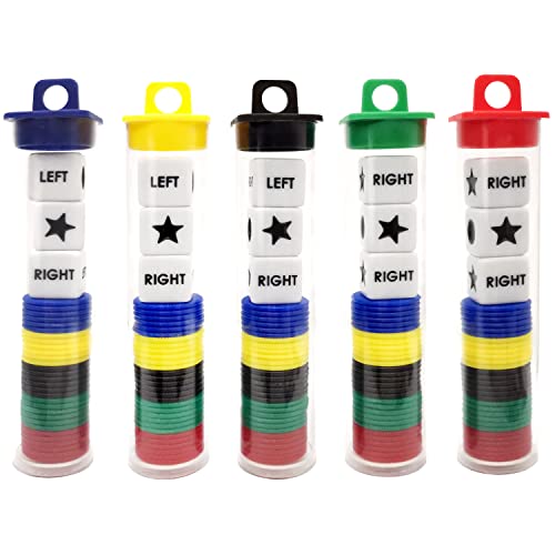 Ahoper Left Right Center Dice Game Prime Set Bundle with 3 Dices 30 Chips 5 Pack Round Tube Storage is Very Convenient for Travel Easy to Store Carry Around - Image 1