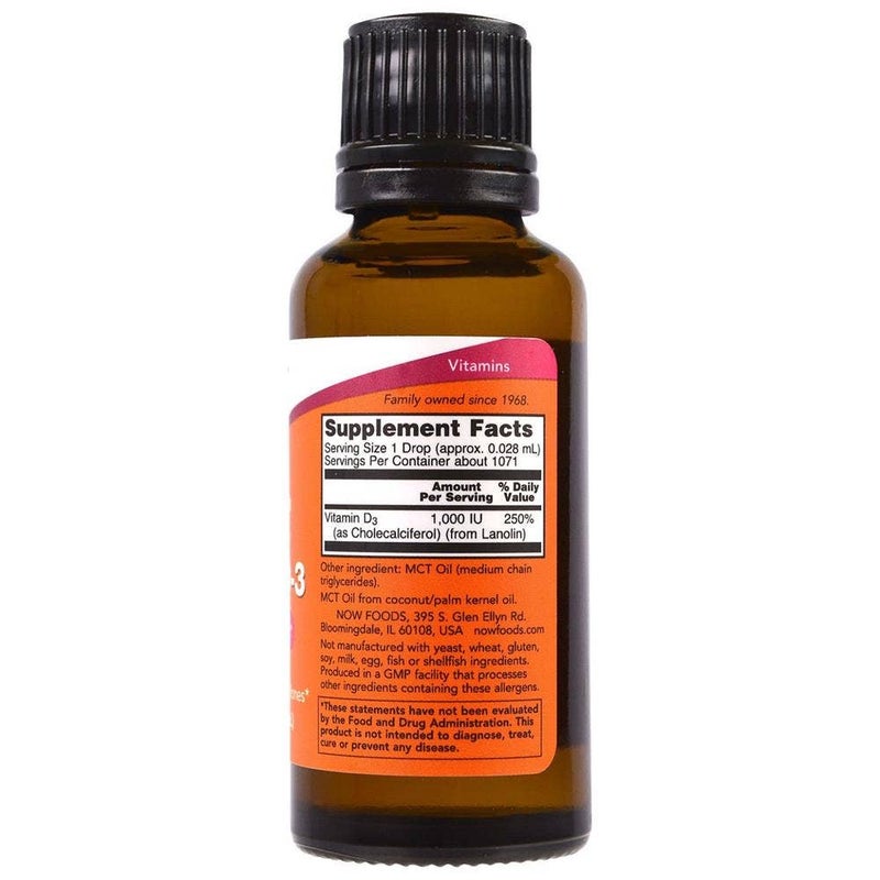 Now Extra Strength 1000 IU Liquid Vitamin D3 Drops For Strong Bones 30ml - Image 2