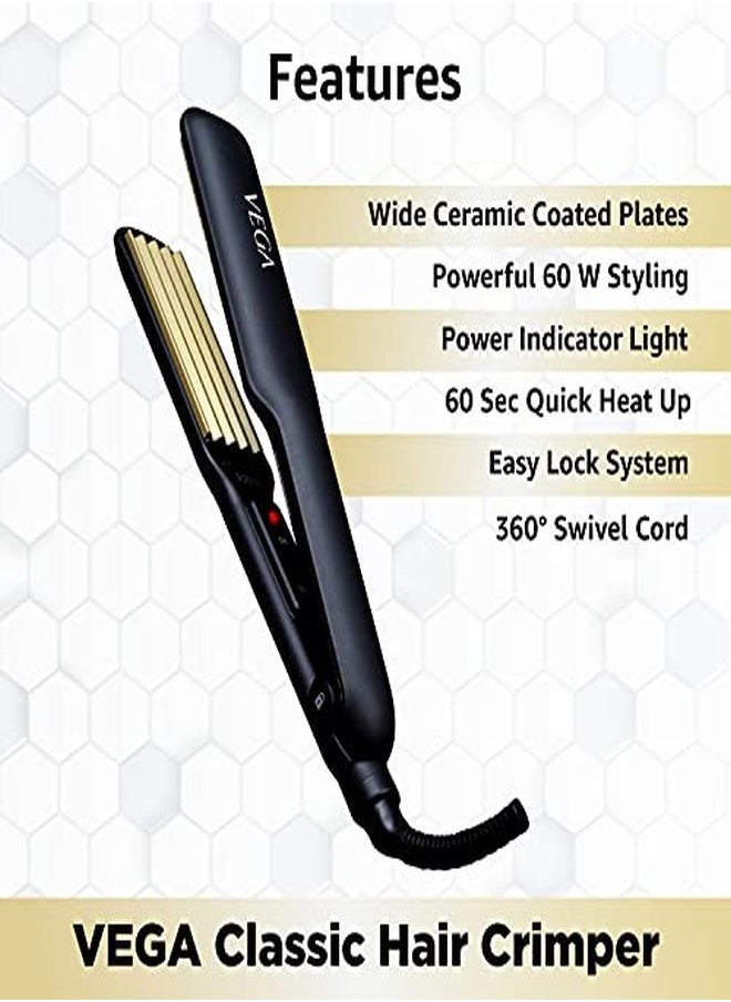 Vega Classic Hair Crimper With Quick Heat Up & Ceramic Coated Plates (Vhcr01) Black  - Image 4