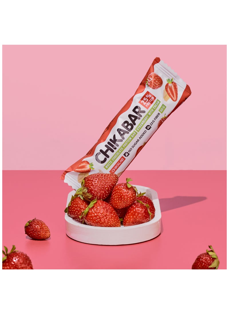 Chikalab Chikabar White Chocolate Protein Bar Strawberry with Cream No Sugar Added 12x60g  - Image 4