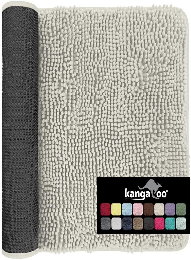 KANGAROO Bathroom Rugs, Chenille Soft Absorbent Bath Rug, Shaggy Shower Mat, Quick Dry Machine Wash Bathmat, Plush Carpet Mats for Tub, Bathtub and Room Home Decor Accessories, 24x17, Cream - Image 2