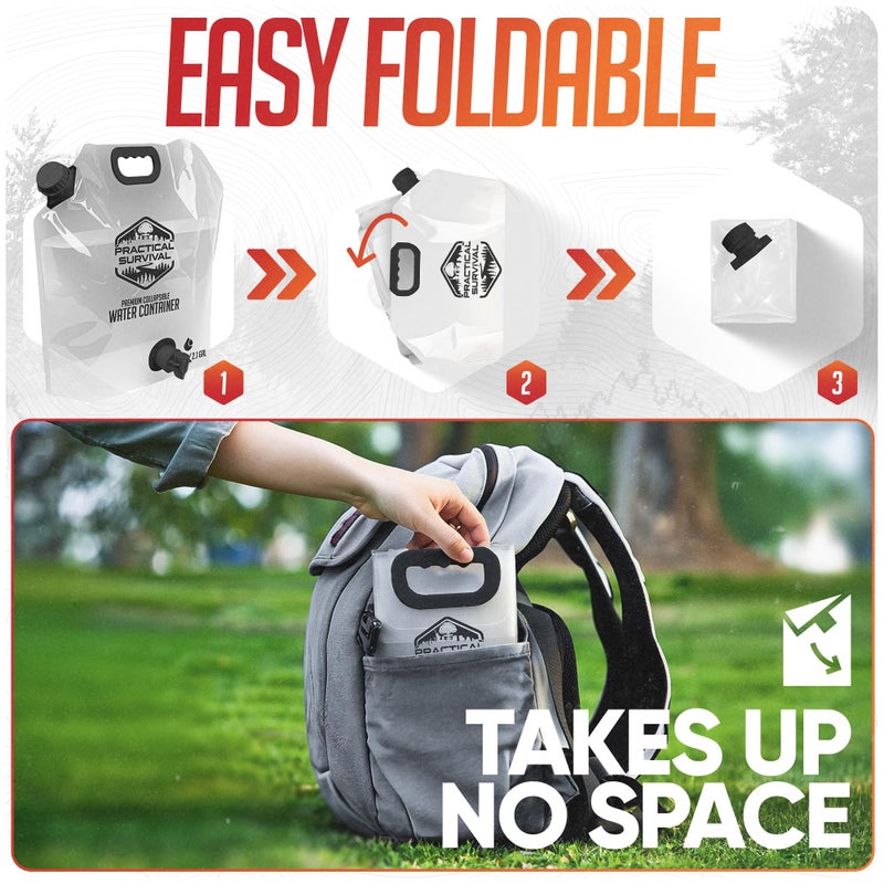 Practical Survival 2 Collapsible Water Container Bags with Premium Spigot - 2.1 Gallon/8L BPA-Free Portable Water Storage Jug for Hurricane Preparedness, Camping, Backpacking - 2 Pack - Image 5