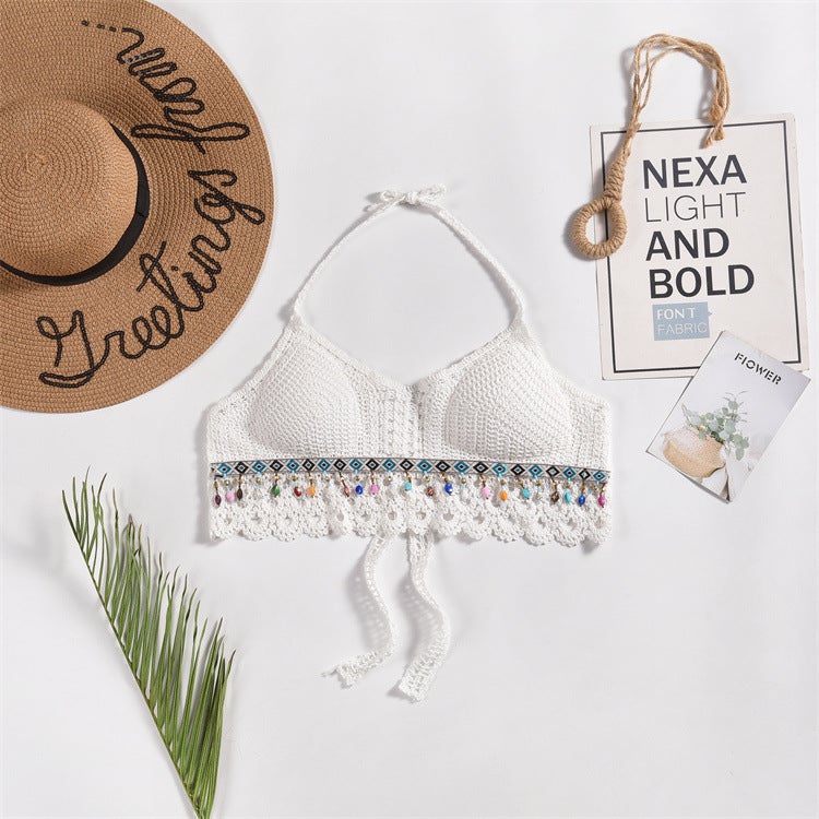 2023 New Camisole Small Vest Hanging Neck With Shoulder Strap Chest Pad Backless Hollow Tube Top Embroidered Short Vest - Image 3