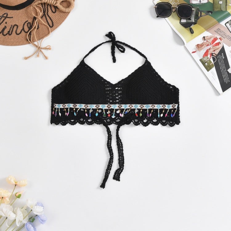 2023 New Camisole Small Vest Hanging Neck With Shoulder Strap Chest Pad Backless Hollow Tube Top Embroidered Short Vest - Image 5