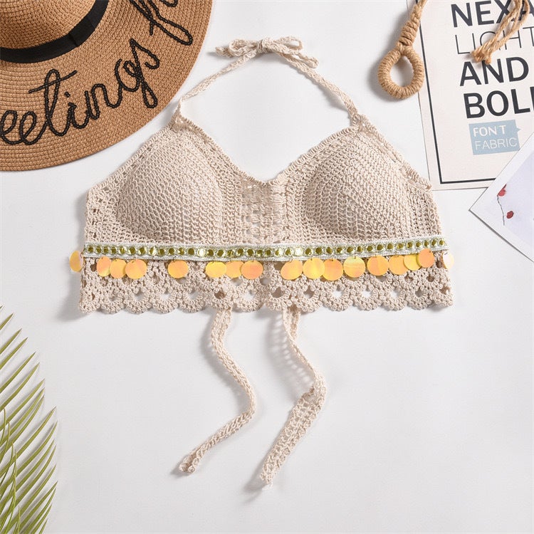 2023 New Camisole Small Vest Hanging Neck With Shoulder Strap Chest Pad Backless Hollow Tube Top Embroidered Short Vest - Image 1