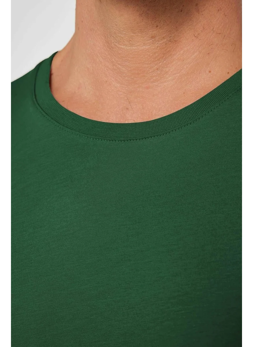 Tudors Men's Slim Fit Green Crew Neck 100% Cotton Slim Cut Basic T-Shirt