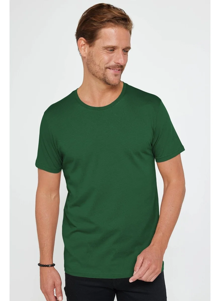 Tudors Men's Slim Fit Green Crew Neck 100% Cotton Slim Cut Basic T-Shirt