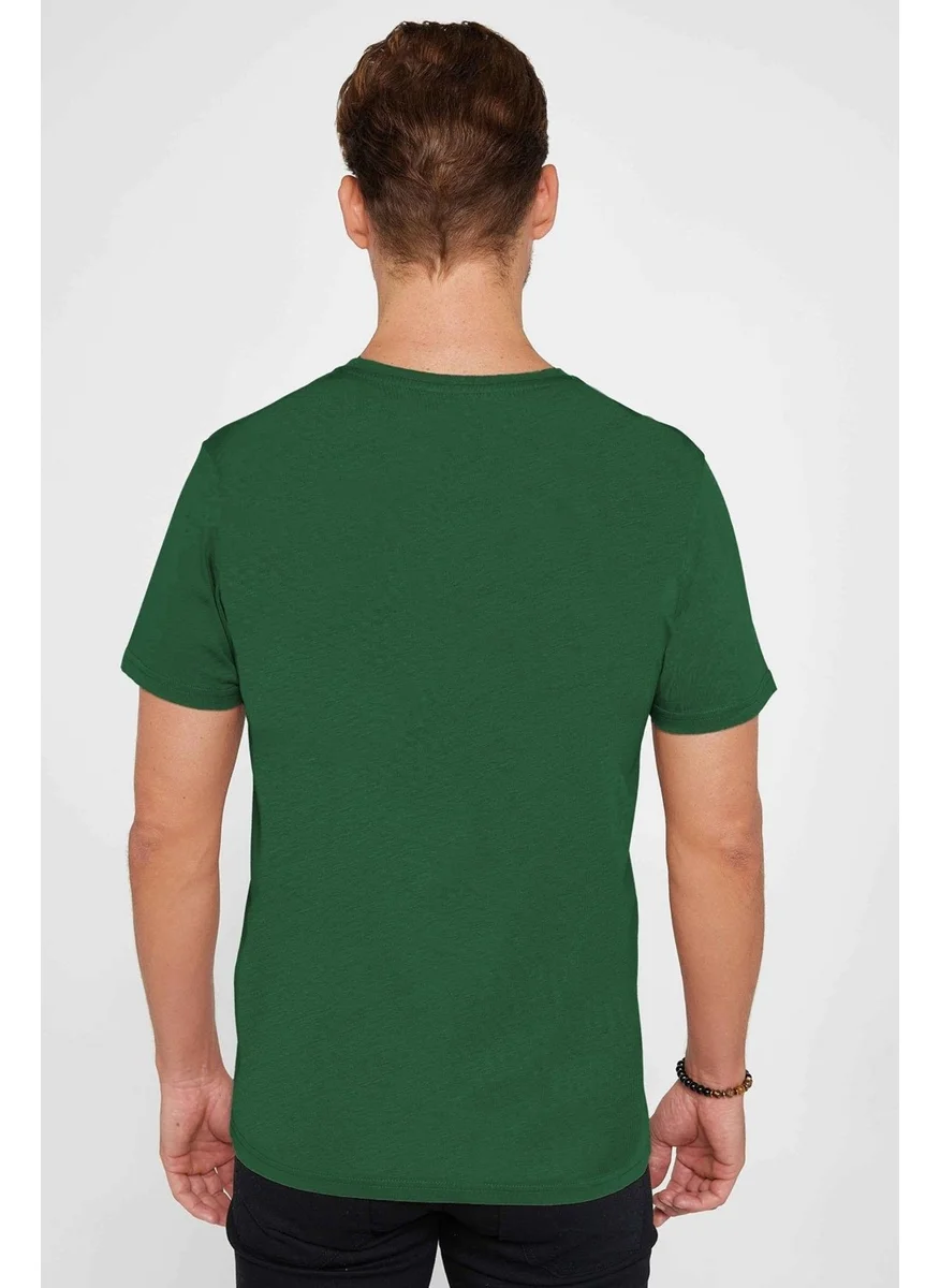 Tudors Men's Slim Fit Green Crew Neck 100% Cotton Slim Cut Basic T-Shirt