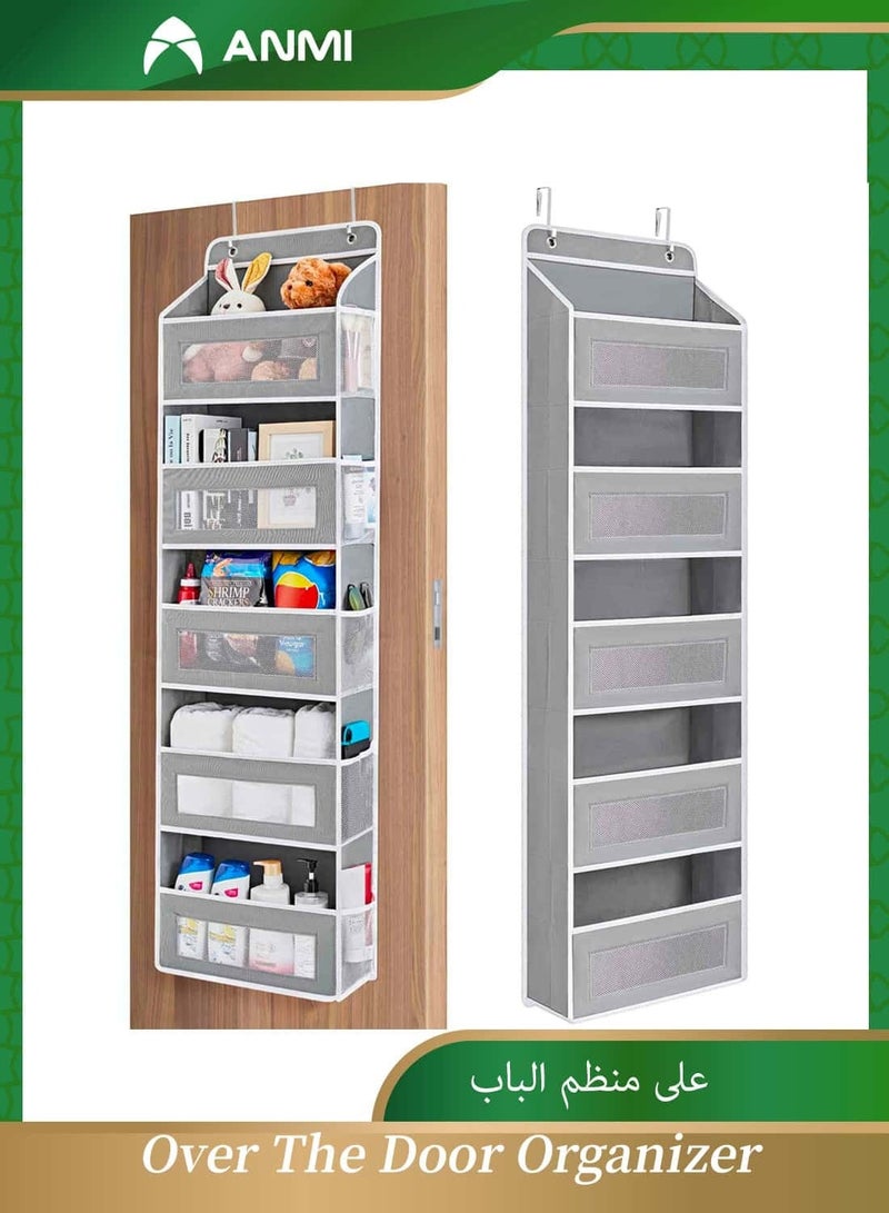 أنمي منظم الباب المعلق، تخزين معلق بـ 5 رفوف مع 5 جيوب كبيرة | يحمل 44 رطلاً، تصميم مضاد للانقلاب للمنغرفة، الحمام، المخزن (رمادي) - Image 1