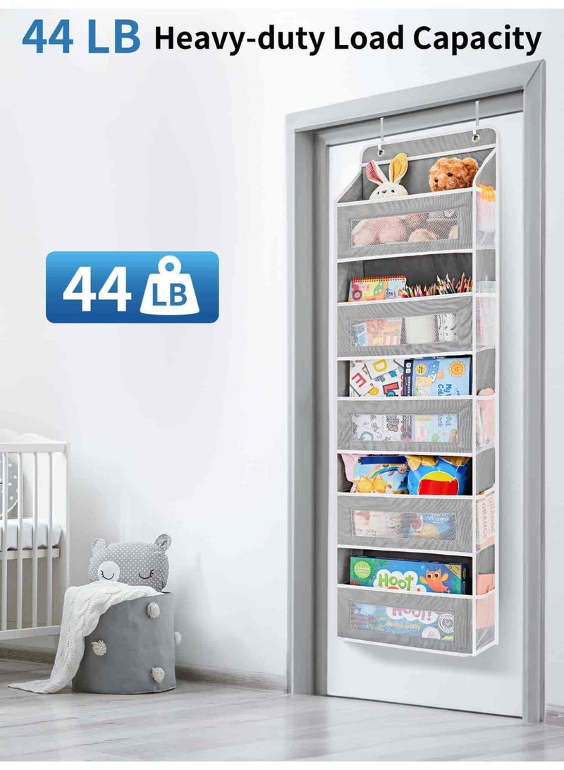 أنمي منظم الباب المعلق، تخزين معلق بـ 5 رفوف مع 5 جيوب كبيرة | يحمل 44 رطلاً، تصميم مضاد للانقلاب للمنغرفة، الحمام، المخزن (رمادي) - Image 5