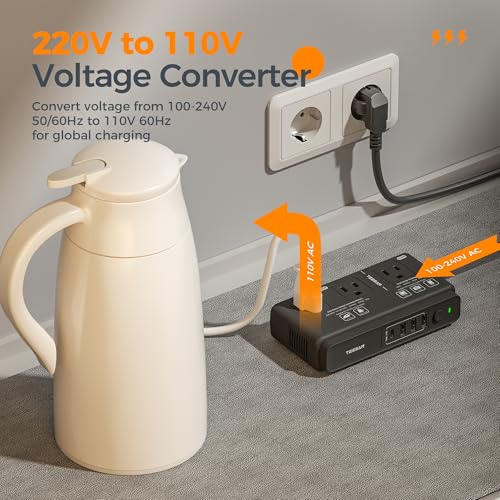 TESSAN 220V to 110V Converter, TESSAN Travel Voltage Converter with 4 USB Ports (1 USB C), 3 AC Outlet and EU UK AU IT Universal Travel Adaptor, Step Down Transformer Power Outlet Adapter Combo Black - Image 4