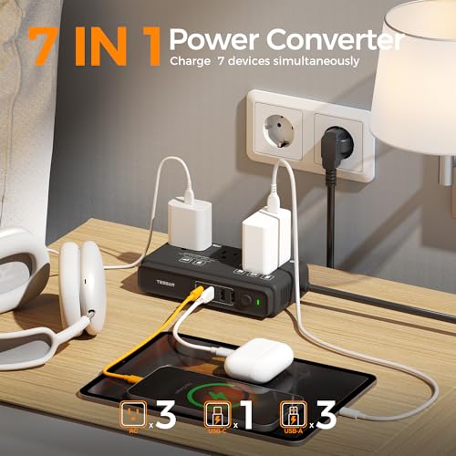 TESSAN 220V to 110V Converter, TESSAN Travel Voltage Converter with 4 USB Ports (1 USB C), 3 AC Outlet and EU UK AU IT Universal Travel Adaptor, Step Down Transformer Power Outlet Adapter Combo Black - Image 5