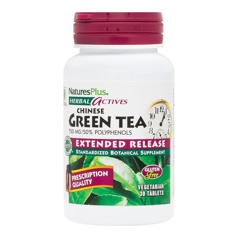 Natures PlusHerbal Actives Chinese Green Tea Extended Release  750 mg  Overall WellBeing  30 Vegetarian Tablets 30 Servings